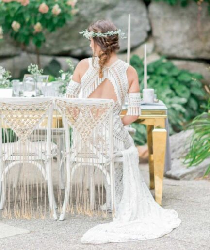Πλεκτό διακοσμητικό καρέκλας νύφης και γαμπρού