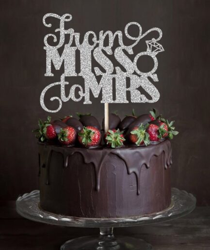 Cake topping "From Miss to Mrs" ασημί glitter