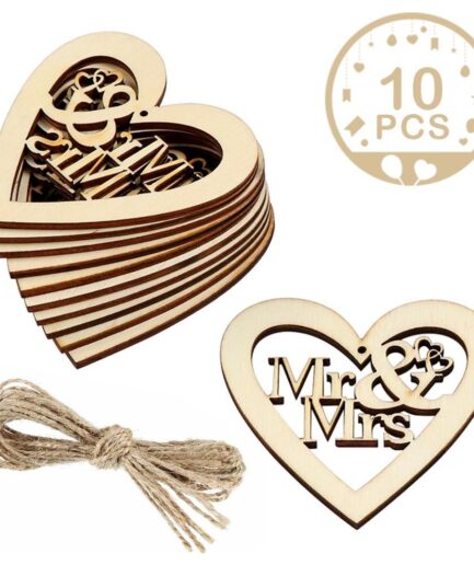 Διακοσμητικές ξύλινες καρδιές Mr & Mrs 10τμχ