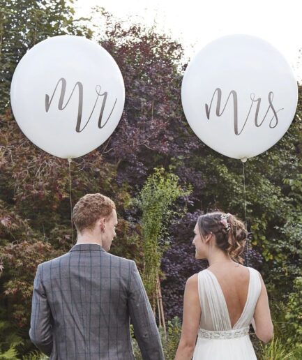 ΣΕΤ μεγάλα λευκά μπαλόνια 90cm Mr & Mrs