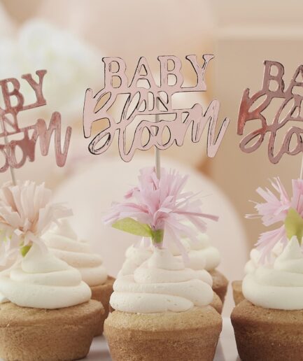 Cake topping  για baby shower "Rose Gold Floral Baby Shower" 12τμχ.