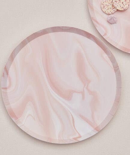 Χάρτινα πιάτα με εκτύπωση ροζ μαρμάρινου μοτίβου, 8 τμχ.