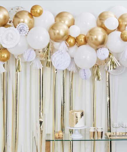 Gold Balloon And Fan Garland Party Backdrop, 80τμχ