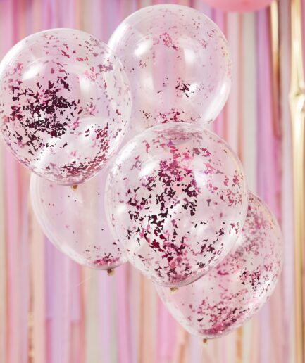 Μπαλόνια με ροζ κομφετί, 5 τμχ.