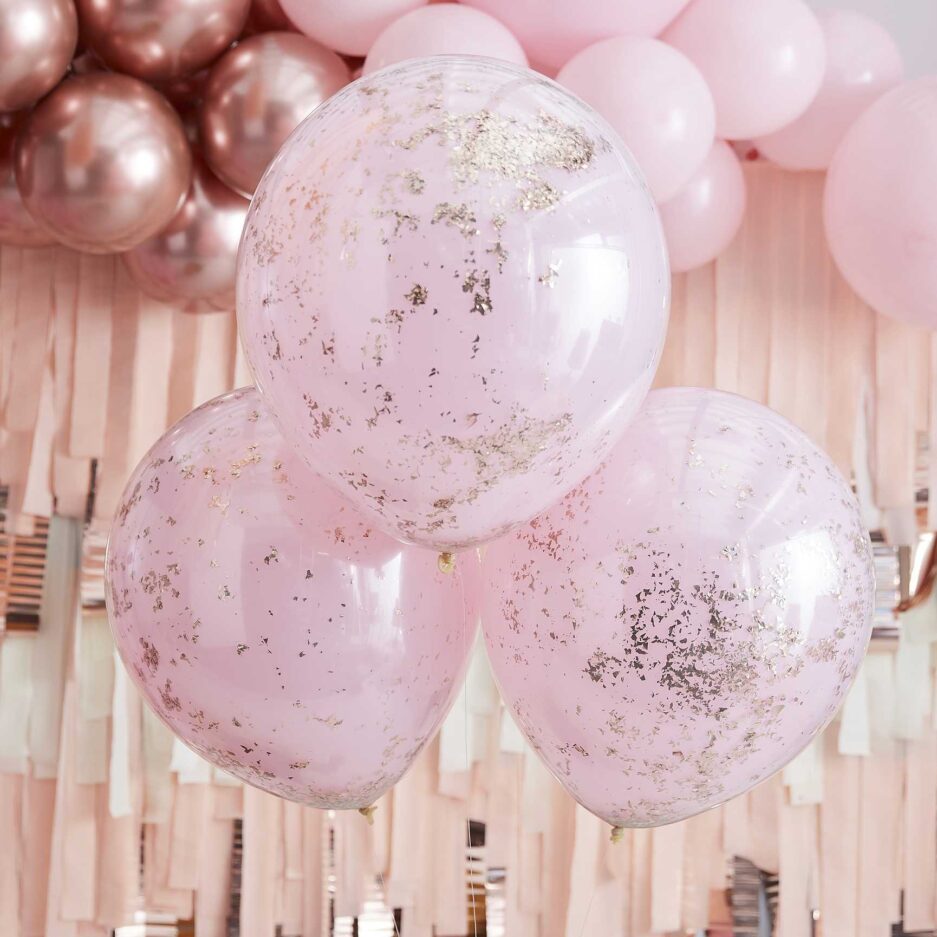 Μπαλόνια κομφετί διπλής επίστρωσης ροζ και ροζ χρυσό, 3 τμχ