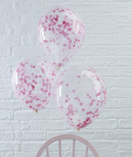 Μπαλόνια με Ροζ κομφετί, 5 τμχ