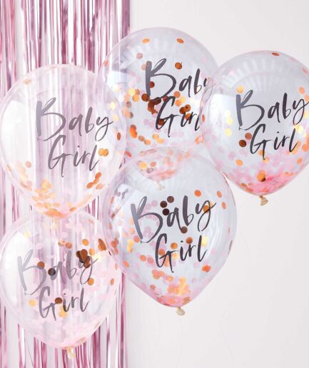 Μπαλόνια κομφετί "Baby Girl Pink", 5τμχ.