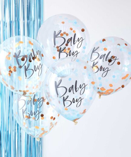 Μπαλόνια κομφετί baby shower "Blue Baby Boy", 5τμχ.