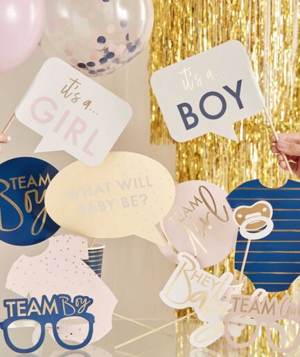 Χρυσό Foiled Gender Reveal Party Photo Booth