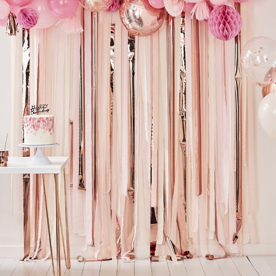 Ροζ και ροζ χρυσό φόντο Party Streamers Backdrop