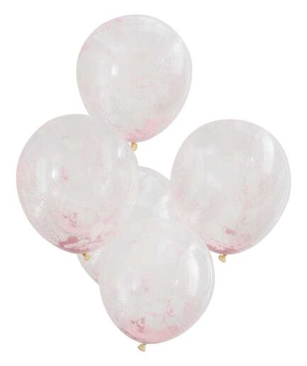 Ροζ παστέλ μπαλόνια γεμάτα κομφετί χάντρες, 5τμχ