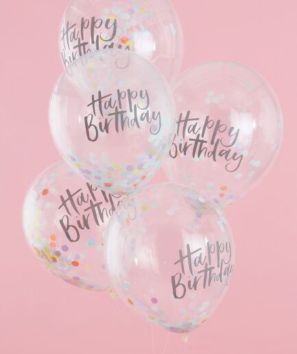 Παστέλ μπαλόνια κομφετί Happy Birthday, 5 τμχ.
