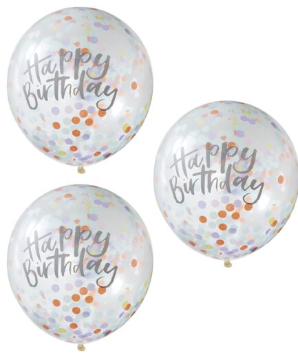 Παστέλ μπαλόνια κομφετί Happy Birthday, 5 τμχ